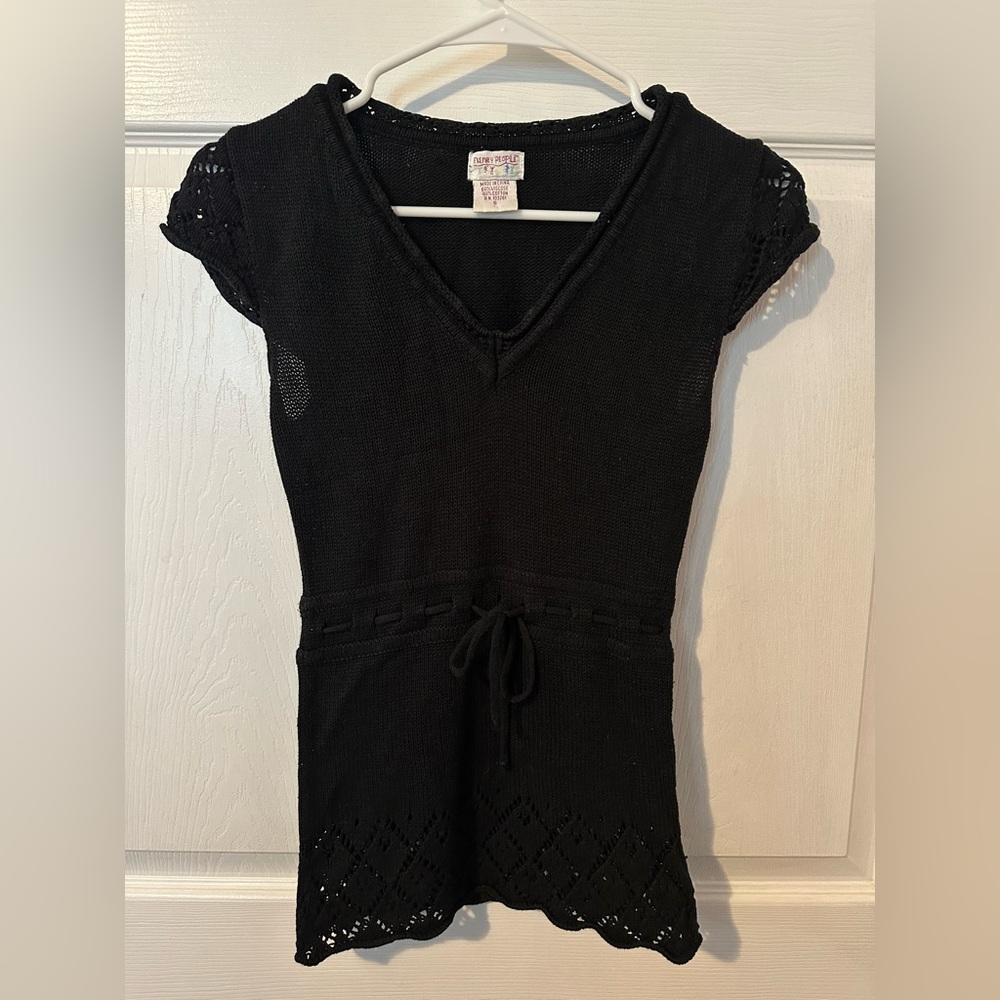 Vintage Y2K Funky People Black Knit Top – Drawstring Waist